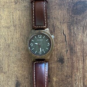 WeWood Brown Leather Wooden Face Men's Watch
